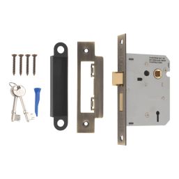 Smith & Locke  3 Lever Antique Brass Mortice Sashlock 76mm Case - 57mm Backset