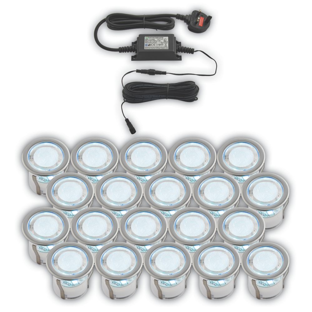 LAP Coldstrip 30mm Outdoor Blue LED Recessed Deck Light Kit Brushed
