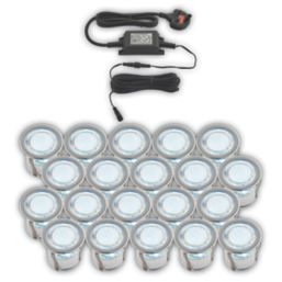 LAP Coldstrip 30mm Outdoor Blue Round LED Recessed Deck Light Kit Brushed Chrome 10W 20 Pack