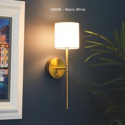 UME  Multi Colour Rechargeable LED Gold Wall Lights with Drum Shade 4.9W 200lm 2 Pack