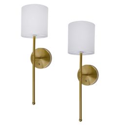UME  Multi Colour Rechargeable LED Gold Wall Lights with Drum Shade 4.9W 200lm 2 Pack
