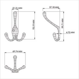 Essentials Tri-Hook Brushed Brass 100mm