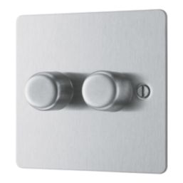 LAP  2-Gang 2-Way LED Dimmer Switch  Brushed Steel with Colour-Matched Inserts
