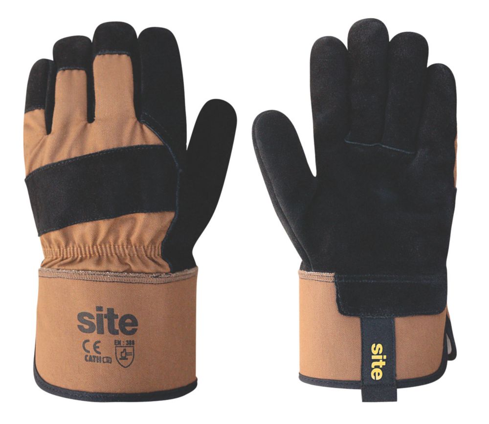 Site Rigger Gloves Black / Brown Large - Screwfix