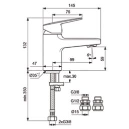 Ideal Standard Ceraplan Chrome/Silver 132mm Cloakroom Lever Mono Basin Mixer Tap