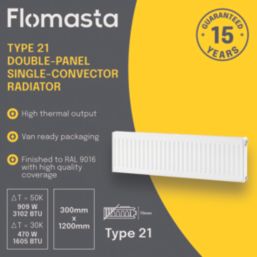 Flomasta 300mm x 1200mm 3102BTU White Type 21 Convector Radiator