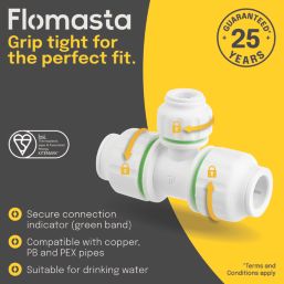 Flomasta  Plastic Push-Fit Reducing Tee 15mm x 15mm x 10mm