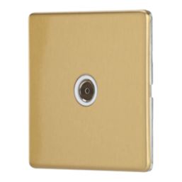 Contactum Lyric 1-Gang Isolated Female Coaxial TV Socket Brushed Brass with White Inserts