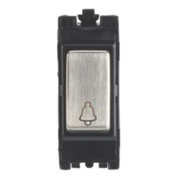 Contactum Decorative 10AX 1-Way Grid Retractive Bell Push Switch Brushed Steel with Black Inserts
