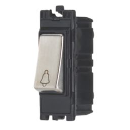 Contactum Decorative 10AX 1-Way Grid Retractive Bell Push Switch Brushed Steel with Black Inserts