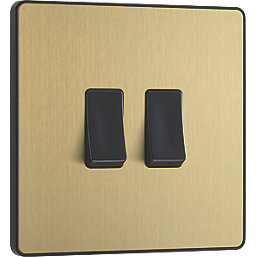 British General Evolve 20 A 16AX 2-Gang 2-Way Light Switch  Satin Brass with Black Inserts