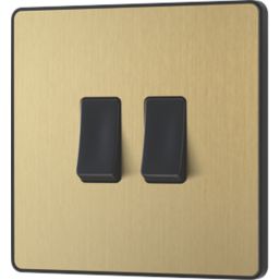 British General Evolve 20 A 16AX 2-Gang 2-Way Light Switch  Satin Brass with Black Inserts