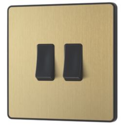 British General Evolve 20 A 16AX 2-Gang 2-Way Light Switch  Satin Brass with Black Inserts