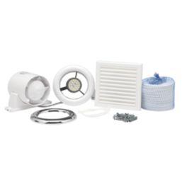 Xpelair Airline ALL100T 4" Axial Inline Bathroom Shower Extractor Fan Kit With LED Light with Timer White/Chrome 220-240V