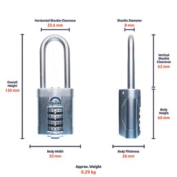 Squire Vulcan Weatherproof Long Shackle Combination  High Security Padlock Blue/Chrome 50mm
