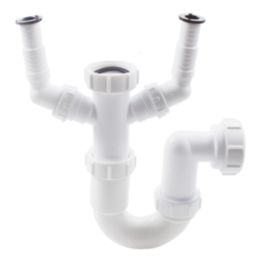 Flomasta P Trap w/ Dual Appliance Inlet White 48mm