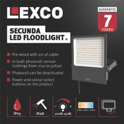 Lexco Secunda Outdoor LED Floodlight With Photocell Black 150W 15,200-20,000lm