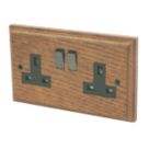 Varilight  13AX 2-Gang DP Switched Plug Socket Medium Oak  with Black Inserts
