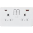Knightsbridge  13A 2-Gang DP Switched Socket + 2.25A 45W 2-Outlet Type A & C USB Charger Matt White with White Inserts