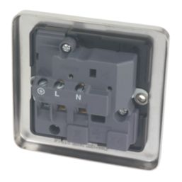 Hager Sollysta WRSS81BSB  13A 1-Gang 2P+E Switched Socket Brushed Stainless Steel  with Black Inserts