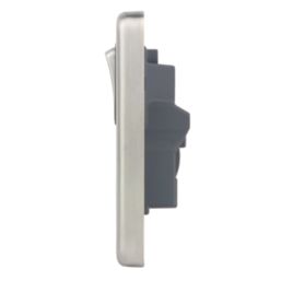 Hager Sollysta WRSS81BSB  13A 1-Gang 2P+E Switched Socket Brushed Stainless Steel  with Black Inserts