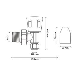 Flomasta  8mm x 21mm White/Chrome Angled Modern Manual Radiator Valve Head & Body