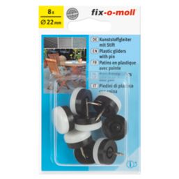 Fix-O-Moll White Round Pinned Plastic Gliders 22mm x 22mm 8 Pack