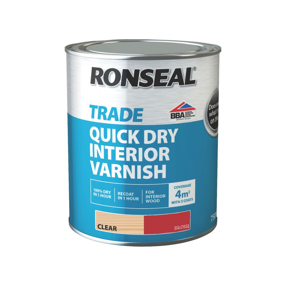 Ronseal 750ml Clear Gloss WaterBased Interior Wood Varnish Screwfix