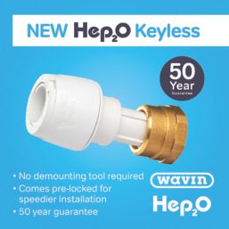 Hep2O  Plastic Push-Fit Straight Keyless Tap Connector 15mm x 1/2"