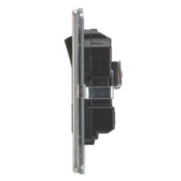 Contactum Lyric 13A 2-Gang DP Switched Socket Outlet Brushed Steel  with Black Inserts