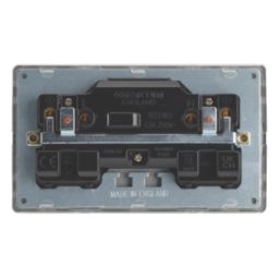 Contactum Lyric 13A 2-Gang DP Switched Socket Outlet Brushed Steel  with Black Inserts