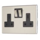 Contactum Lyric 13A 2-Gang DP Switched Socket Outlet Brushed Steel  with Black Inserts
