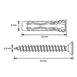 Easyfix  Wall Plugs with Screws 6mm x 30mm 50 Pack