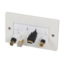 Labgear 2-Gang Brush 4-Module Modular Faceplate White