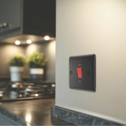 British General Nexus Metal 45A 2-Gang DP Cooker Switch Matt Black with LED