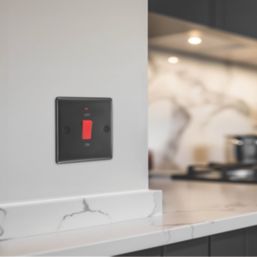 British General Nexus Metal 45A 2-Gang DP Cooker Switch Matt Black with LED