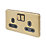 Schneider Electric Lisse Deco 13A 2-Gang SP Switched Plug Socket Satin Brass  with Black Inserts