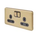 Schneider Electric Lisse Deco 13A 2-Gang SP Switched Plug Socket Satin Brass  with Black Inserts