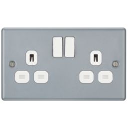 British General  13A 2-Gang DP Switched Metal Clad Power Socket  with White Inserts