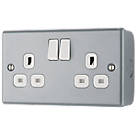 British General  13A 2-Gang DP Switched Metal Clad Power Socket with White Inserts