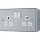 British General   13A 2-Gang DP Switched Metal Clad Power Socket  with White Inserts