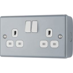 British General   13A 2-Gang DP Switched Metal Clad Power Socket  with White Inserts