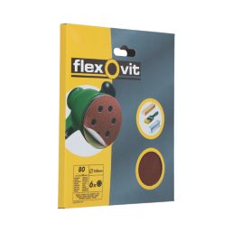 Flexovit  A203F 80 Grit 8-Hole Punched Multi-Material Sanding Discs 150mm 6 Pack
