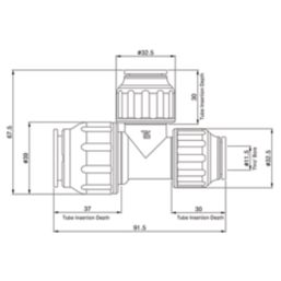 Flomasta  Plastic Push-Fit Reducing Tee 22mm x 15mm x 15mm