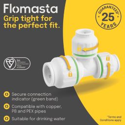 Flomasta  Plastic Push-Fit Reducing Tee 22mm x 15mm x 15mm