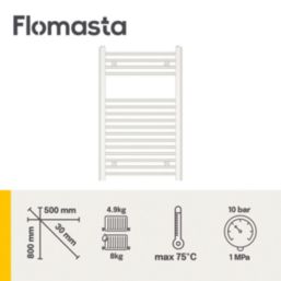 Flomasta 800mm x 500mm 1239BTU White Flat  Towel Radiator