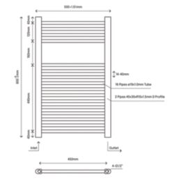 Flomasta 800mm x 500mm 1239BTU White Flat  Towel Radiator