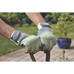 ClipGlove Shock Absorber  Womens Synthetic Leather Gardening Gloves Blue / Mint Medium