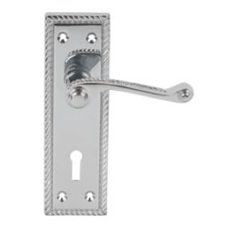 Smith & Locke  Fire Rated Lock Door Handles Pair Polished Chrome
