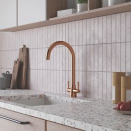 ETAL Wick Twin Lever Kitchen Mixer Tap Brushed Copper
